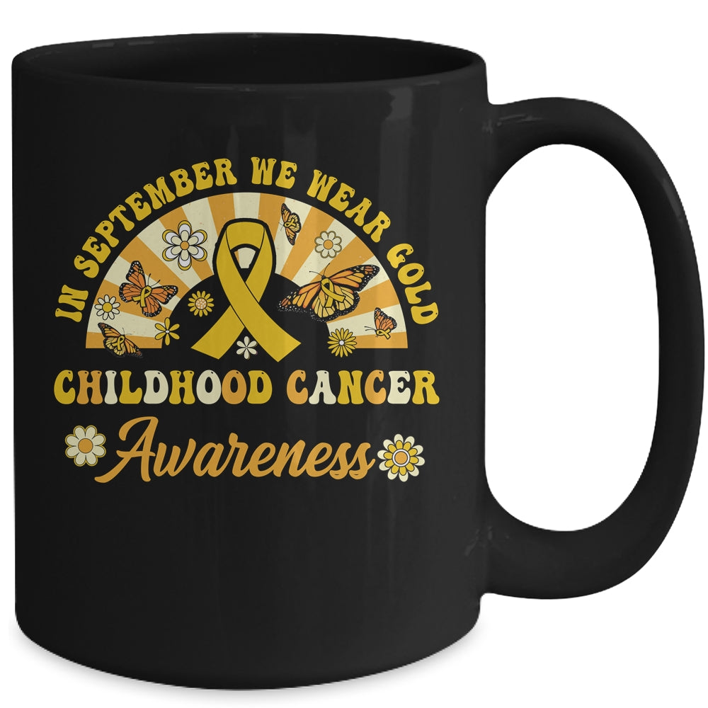 Childhood Cancer Awareness In September We Wear Gold Groovy Mug | siriusteestore