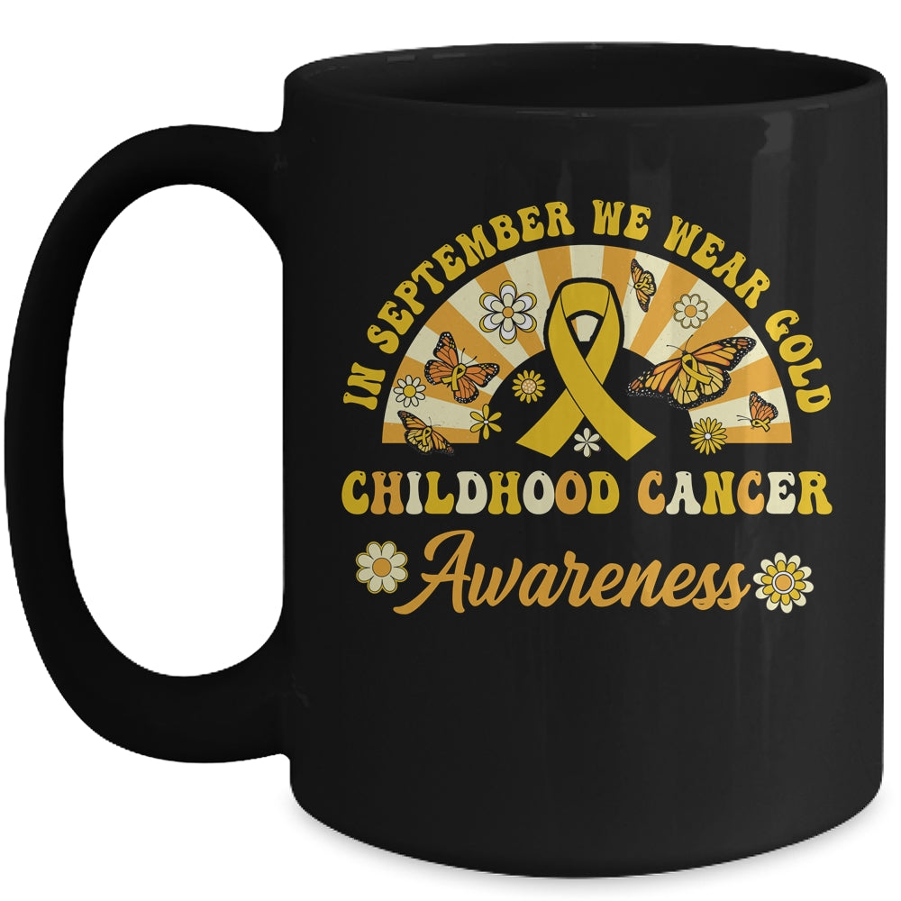 Childhood Cancer Awareness In September We Wear Gold Groovy Mug | siriusteestore