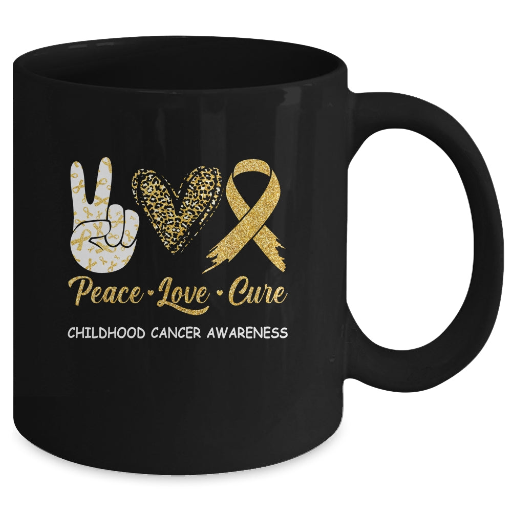Childhood Cancer Awareness Peace Love Cure Leopard Mug | siriusteestore