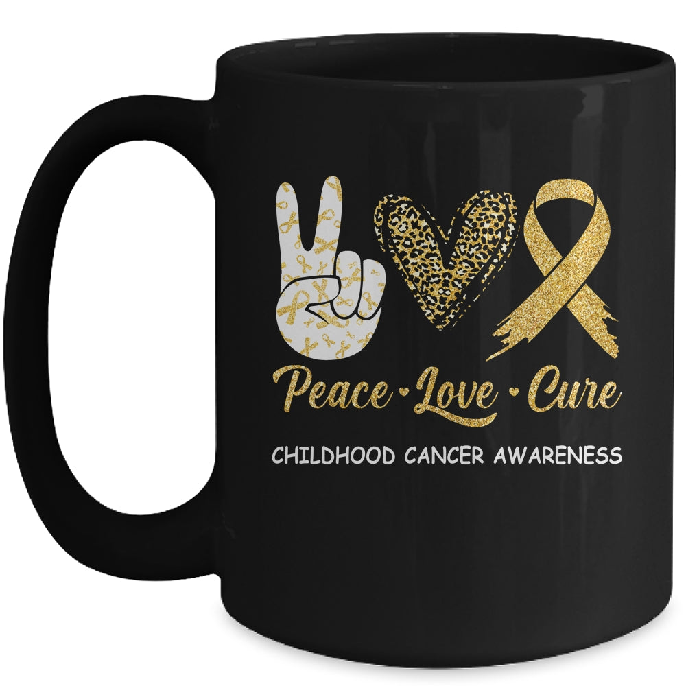 Childhood Cancer Awareness Peace Love Cure Leopard Mug | siriusteestore
