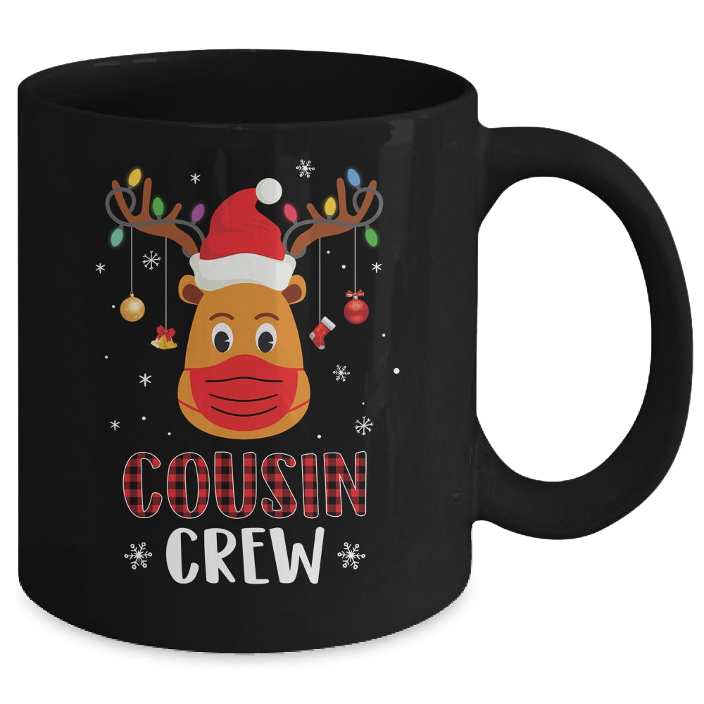 Christmas Cousin Crew Reindeer Mask Red Plaid Mug | siriusteestore
