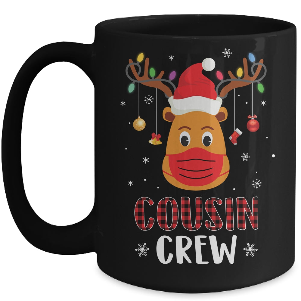 Christmas Cousin Crew Reindeer Mask Red Plaid Mug | siriusteestore