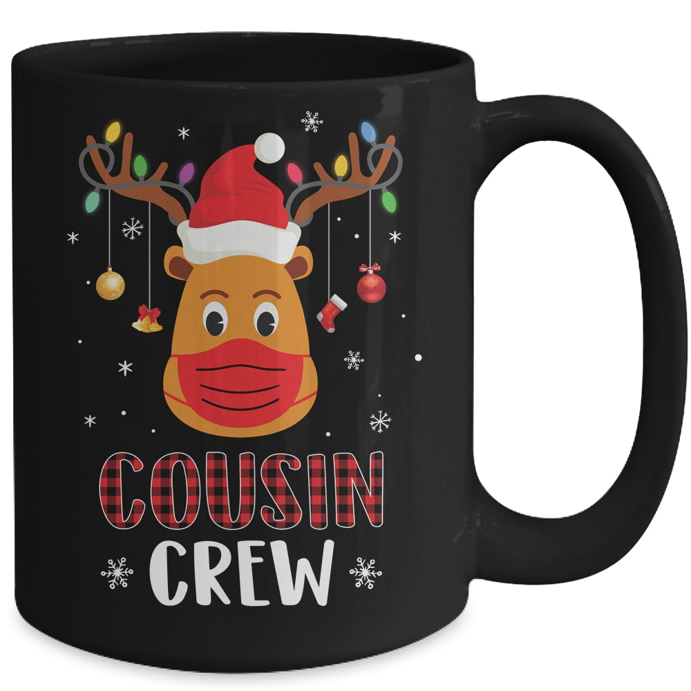 Christmas Cousin Crew Reindeer Mask Red Plaid Mug | siriusteestore