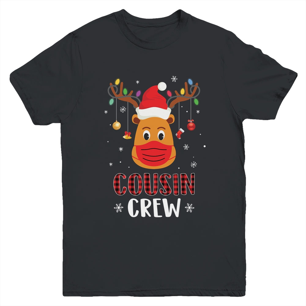 Christmas Cousin Crew Reindeer Mask Red Plaid Youth Shirt | siriusteestore