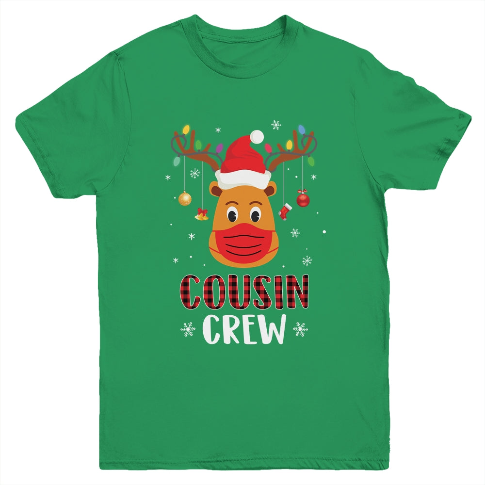 Christmas Cousin Crew Reindeer Mask Red Plaid Youth Shirt | siriusteestore