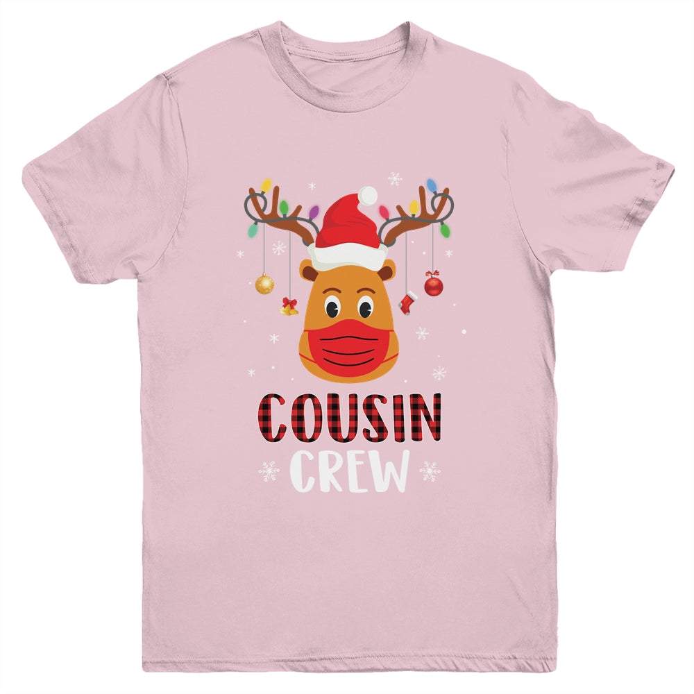 Christmas Cousin Crew Reindeer Mask Red Plaid Youth Shirt | siriusteestore