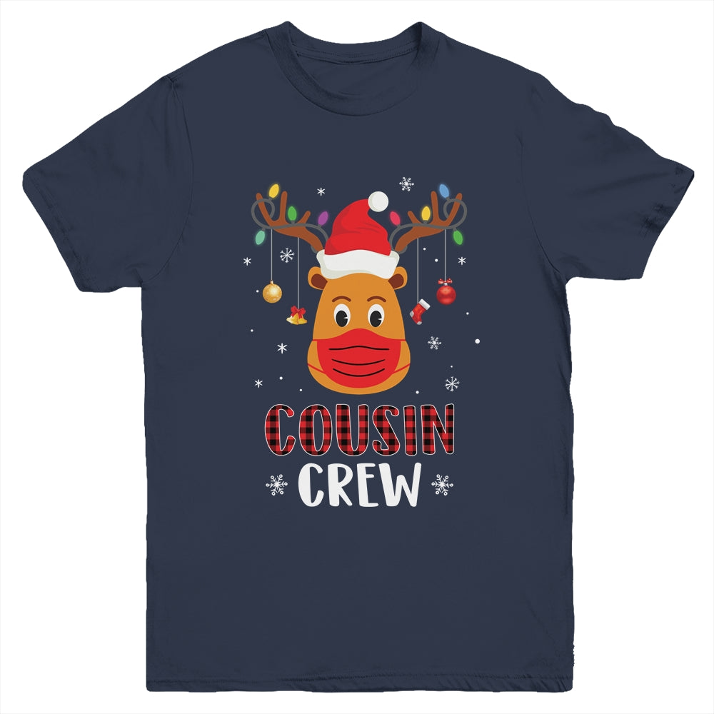Christmas Cousin Crew Reindeer Mask Red Plaid Youth Shirt | siriusteestore