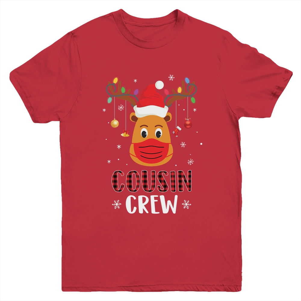 Christmas Cousin Crew Reindeer Mask Red Plaid Youth Shirt | siriusteestore