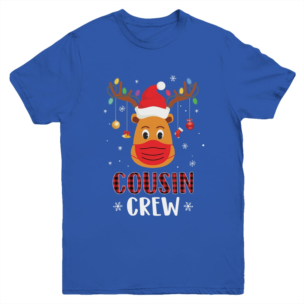 Christmas Cousin Crew Reindeer Mask Red Plaid Youth Shirt | siriusteestore