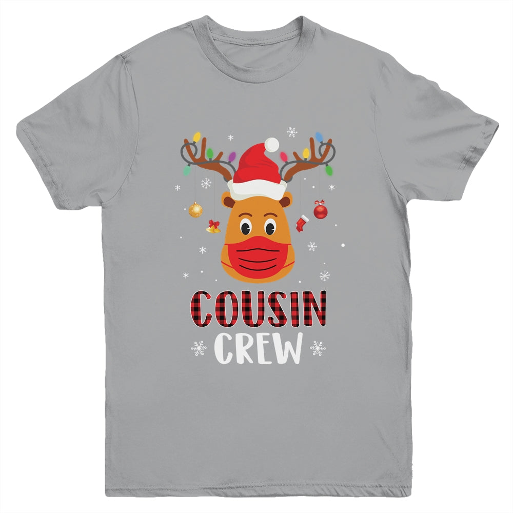 Christmas Cousin Crew Reindeer Mask Red Plaid Youth Shirt | siriusteestore