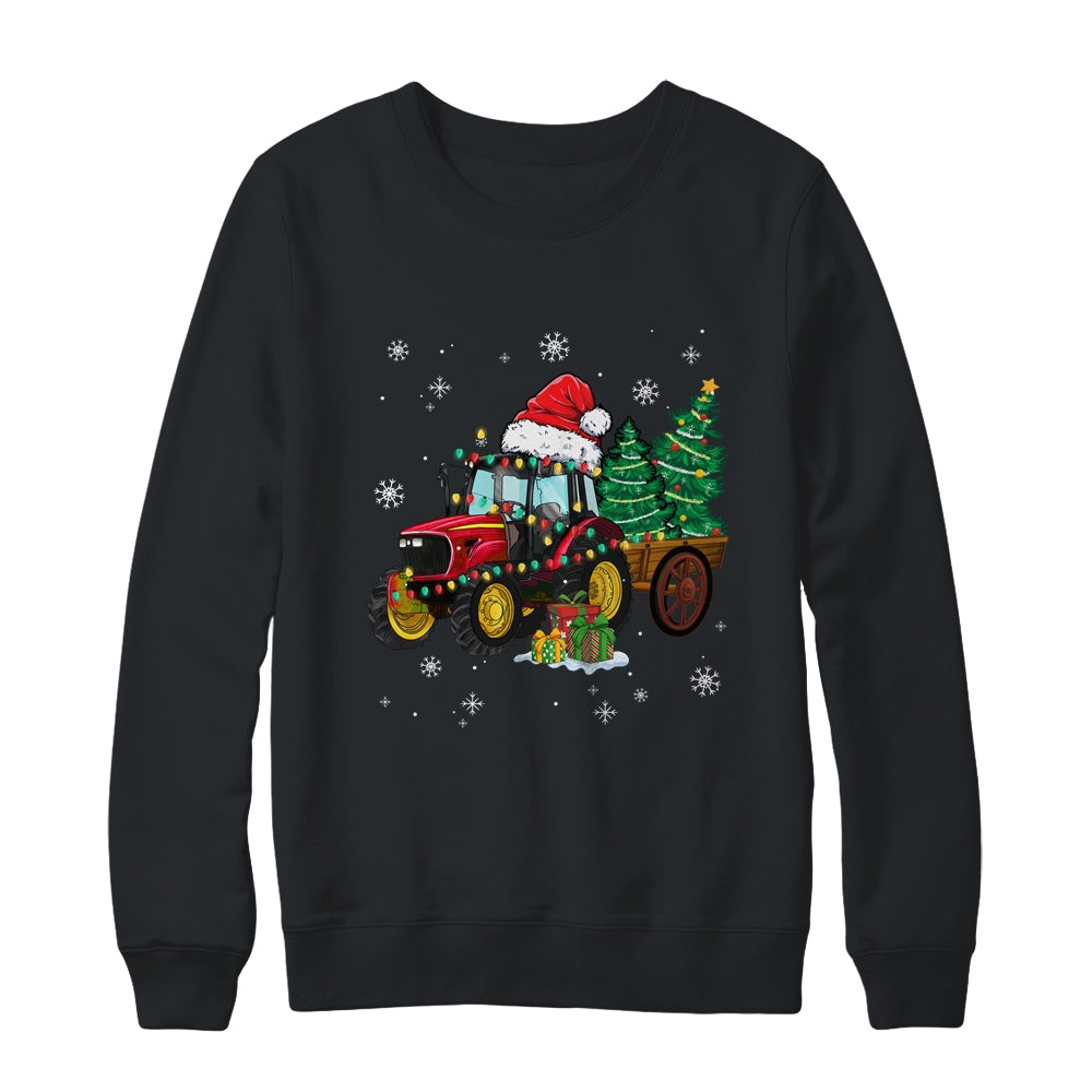 Christmas Farm Tractor Christmas Tree Lights Santa Farmer Shirt & Sweatshirt | siriusteestore