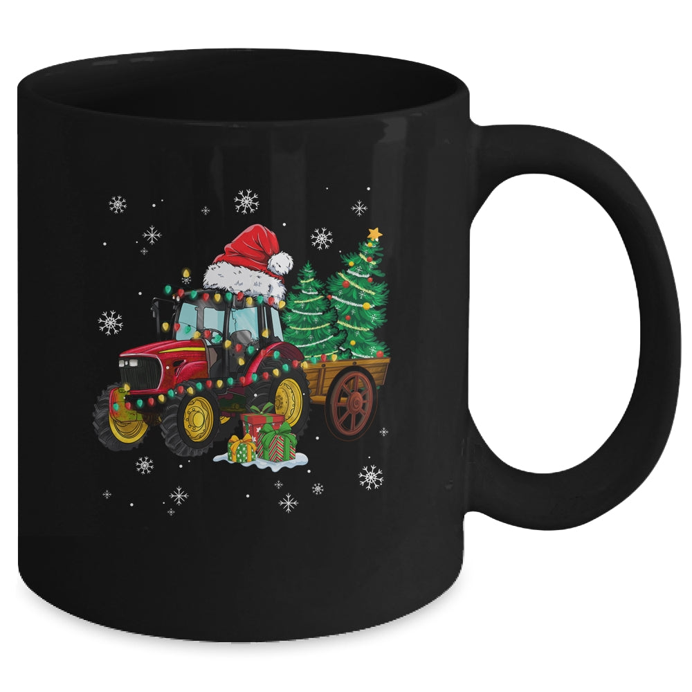 Christmas Farm Tractor Christmas Tree Lights Santa Farmer Mug | siriusteestore