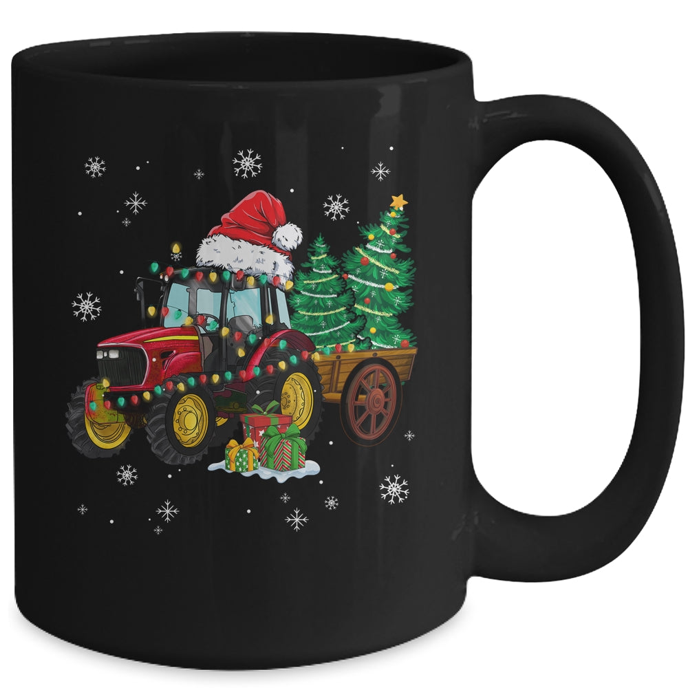Christmas Farm Tractor Christmas Tree Lights Santa Farmer Mug | siriusteestore