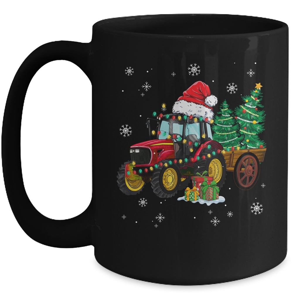 Christmas Farm Tractor Christmas Tree Lights Santa Farmer Mug | siriusteestore