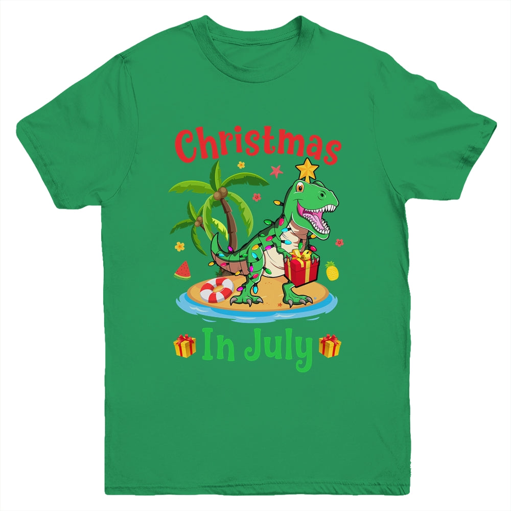 Christmas In July Dinosaur Xmas Tree T Rex Summer Vacation Youth Shirt | siriusteestore