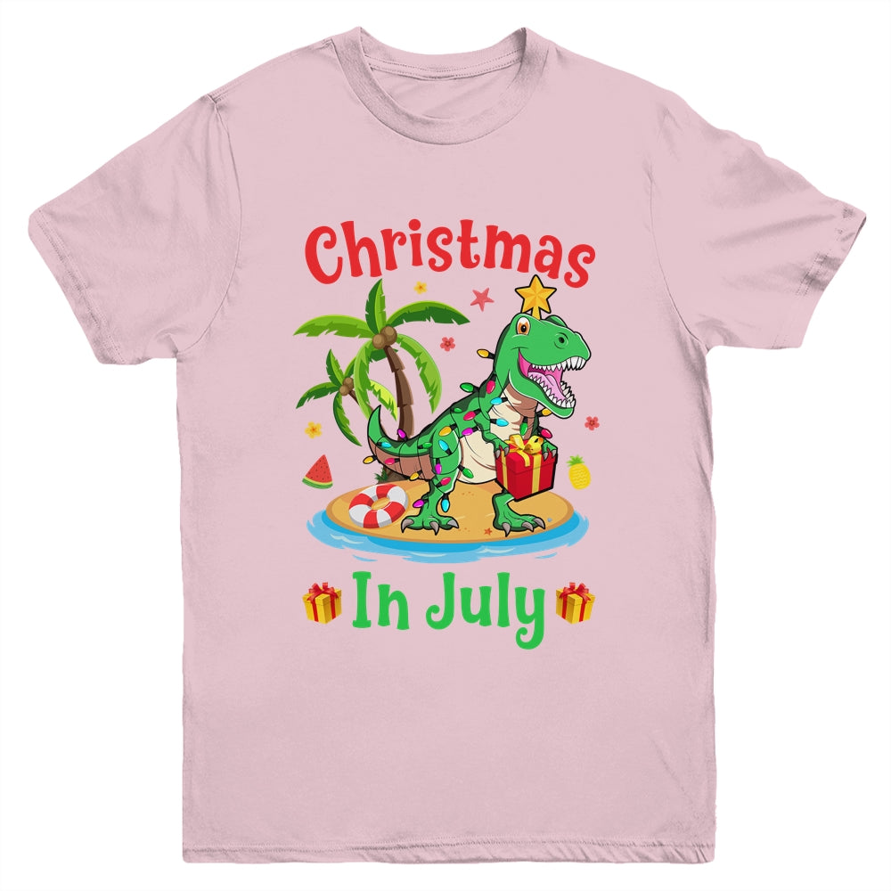 Christmas In July Dinosaur Xmas Tree T Rex Summer Vacation Youth Shirt | siriusteestore