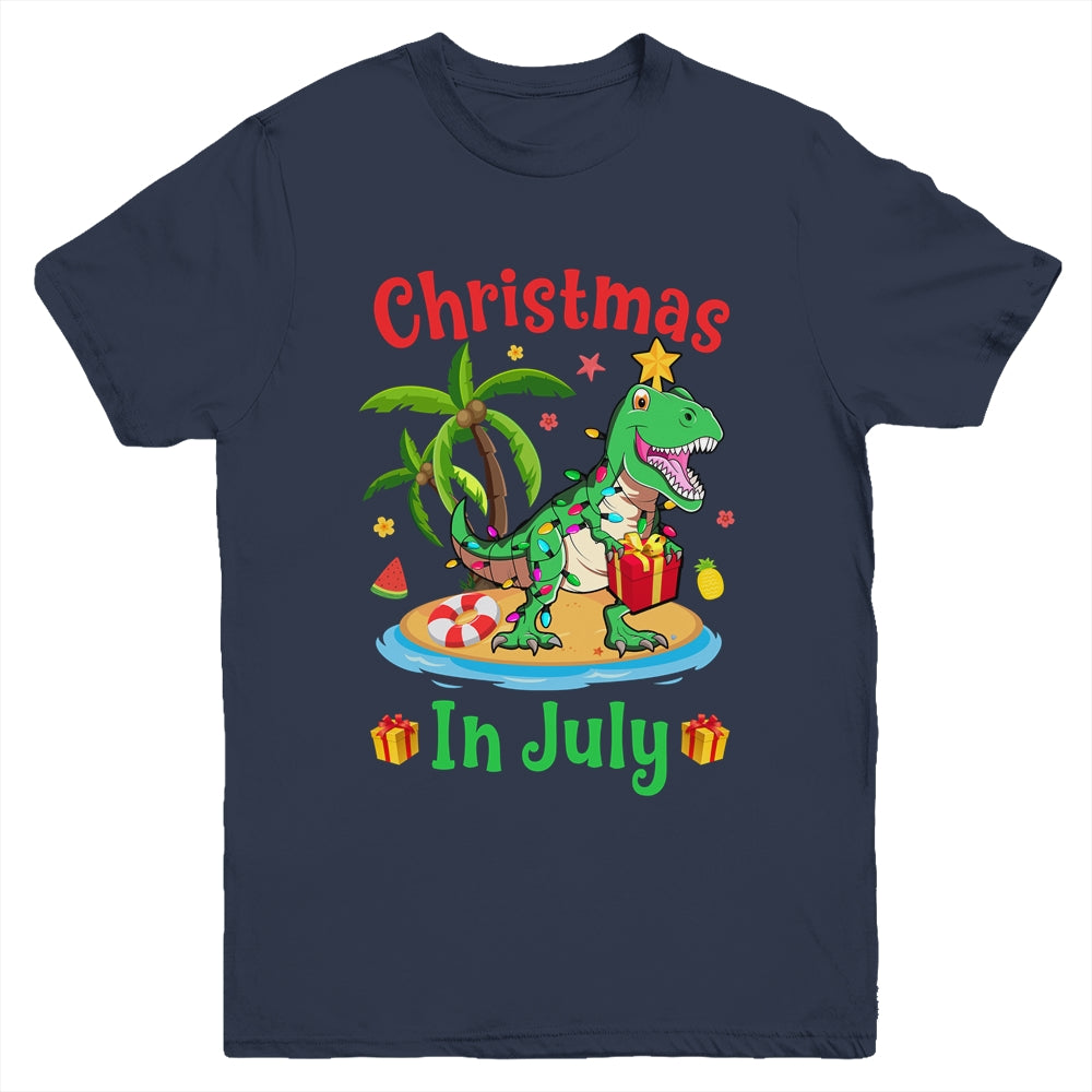 Christmas In July Dinosaur Xmas Tree T Rex Summer Vacation Youth Shirt | siriusteestore