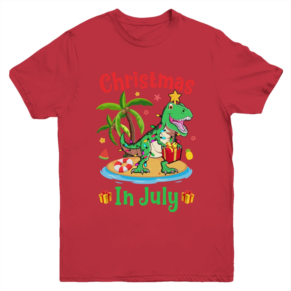 Christmas In July Dinosaur Xmas Tree T Rex Summer Vacation Youth Shirt | siriusteestore