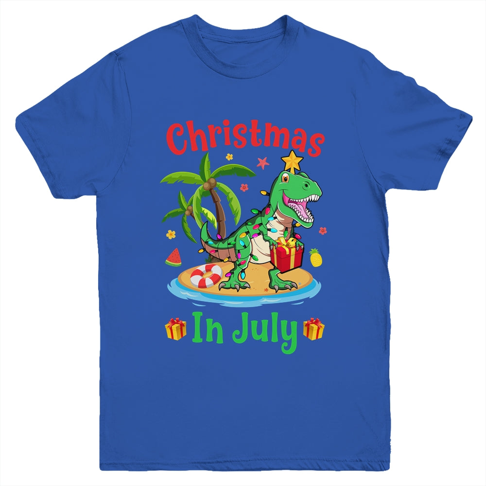 Christmas In July Dinosaur Xmas Tree T Rex Summer Vacation Youth Shirt | siriusteestore