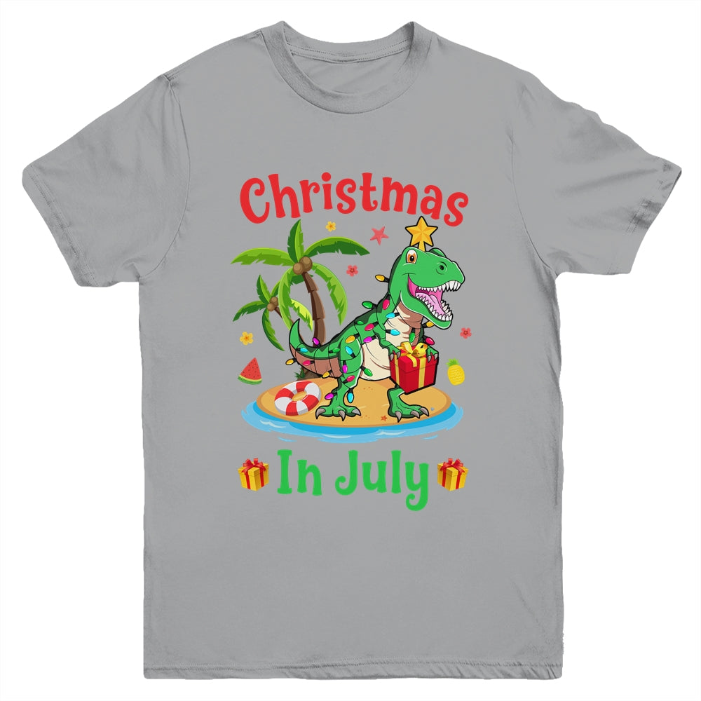 Christmas In July Dinosaur Xmas Tree T Rex Summer Vacation Youth Shirt | siriusteestore