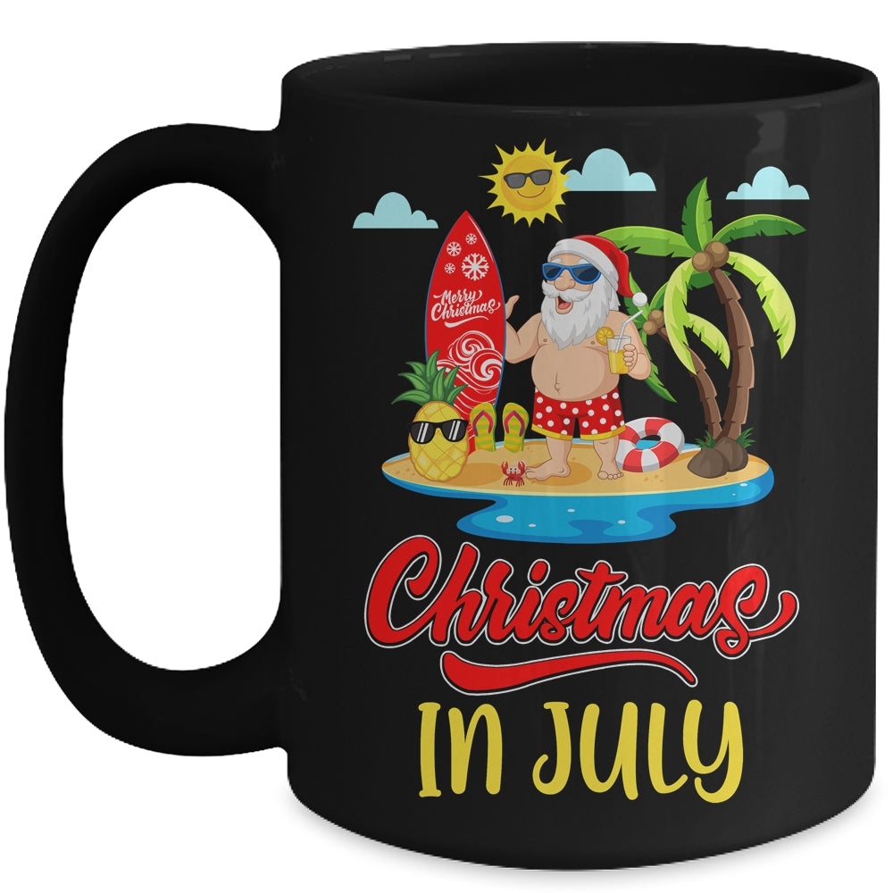Christmas In July Funny Santa Summer Beach Vacation Mug | siriusteestore