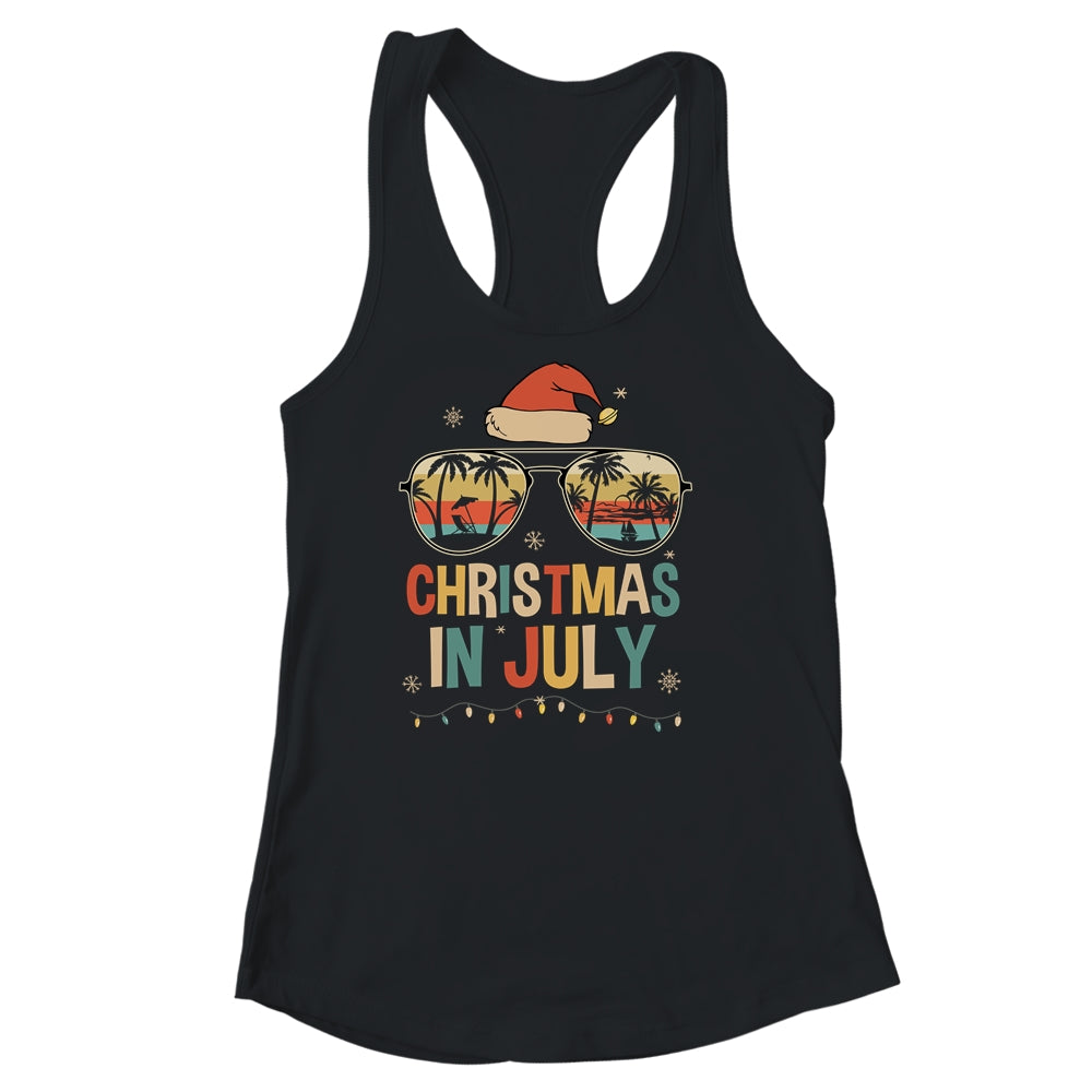 Christmas In July Santa Hat Sunglasses Summer Vacation Retro Shirt & Tank Top | siriusteestore