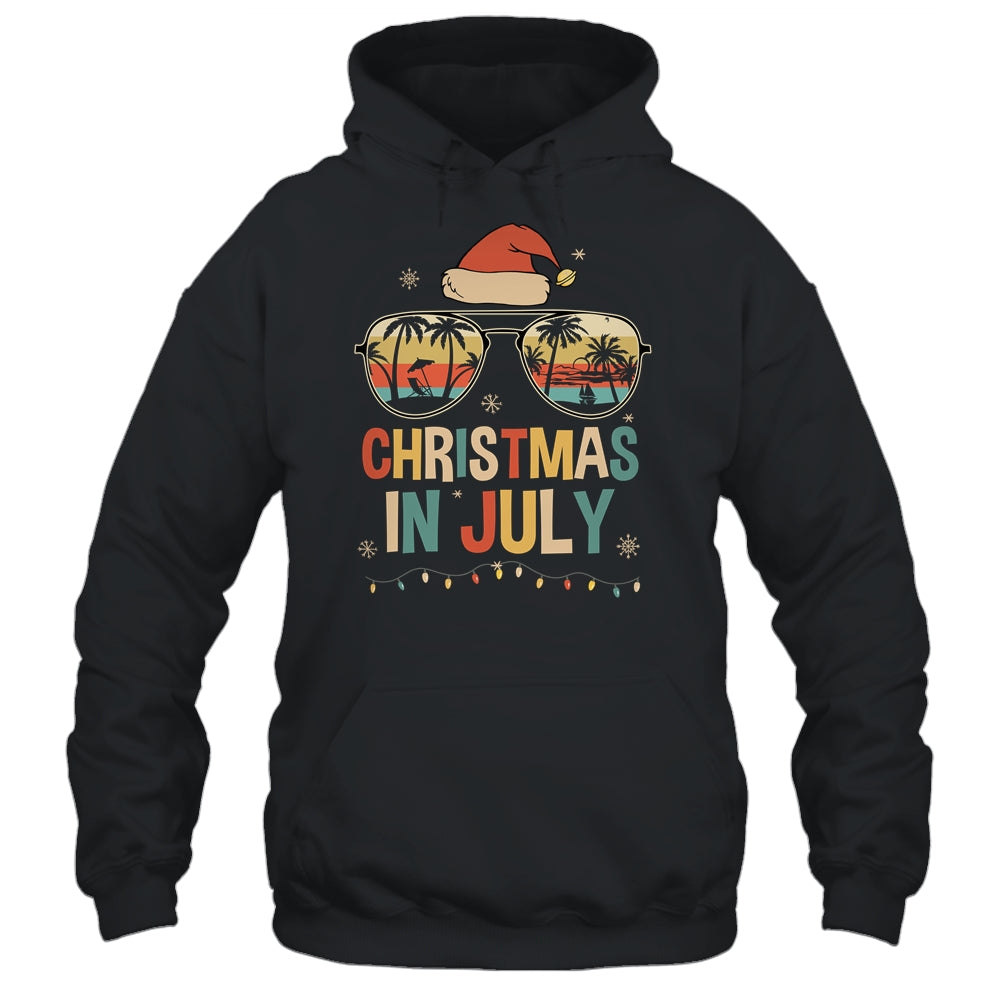 Christmas In July Santa Hat Sunglasses Summer Vacation Retro Shirt & Tank Top | siriusteestore
