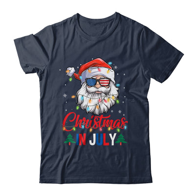 Christmas In July Santa Hat Sunglasses USA Flag Summer Shirt & Tank Top | siriusteestore