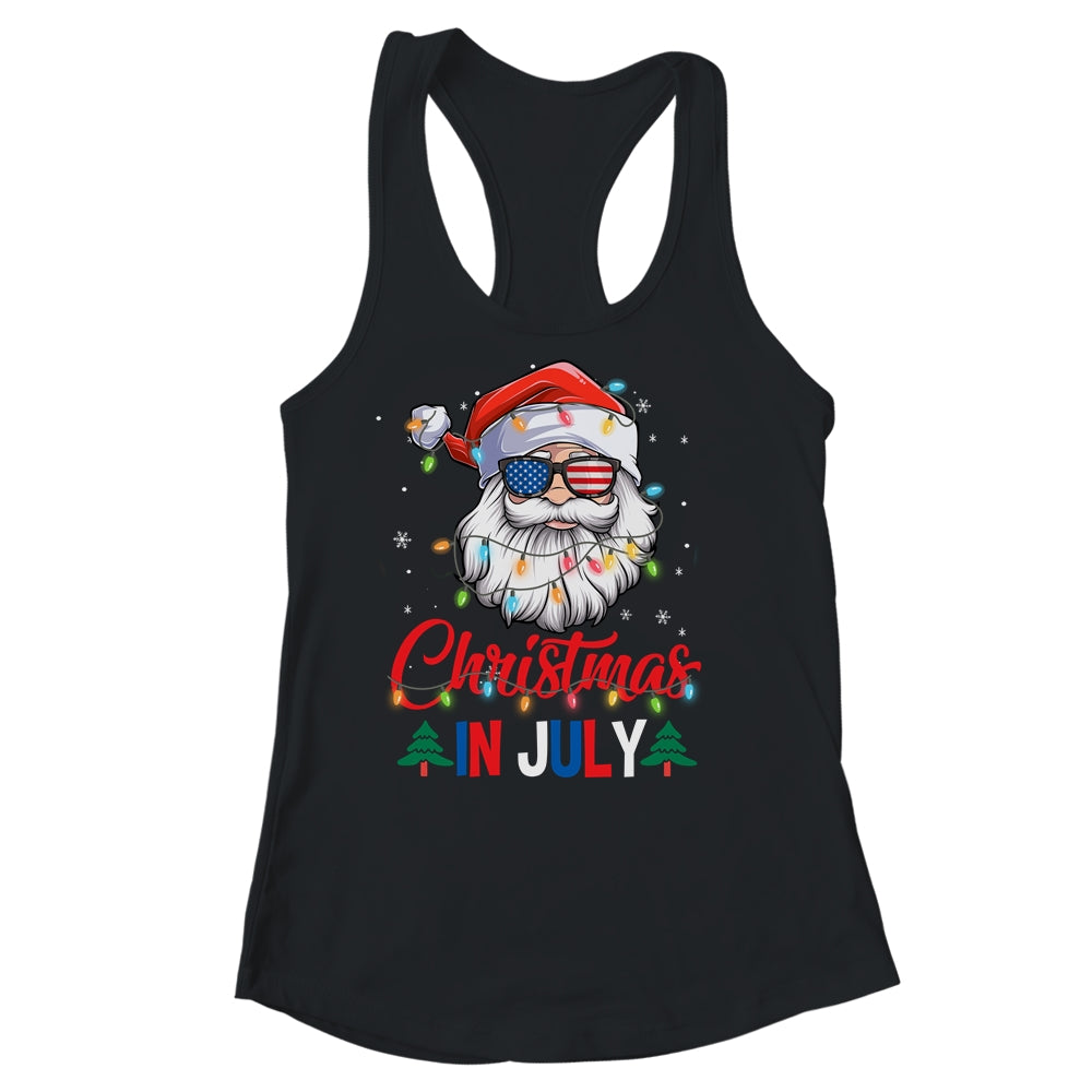 Christmas In July Santa Hat Sunglasses USA Flag Summer Shirt & Tank Top | siriusteestore