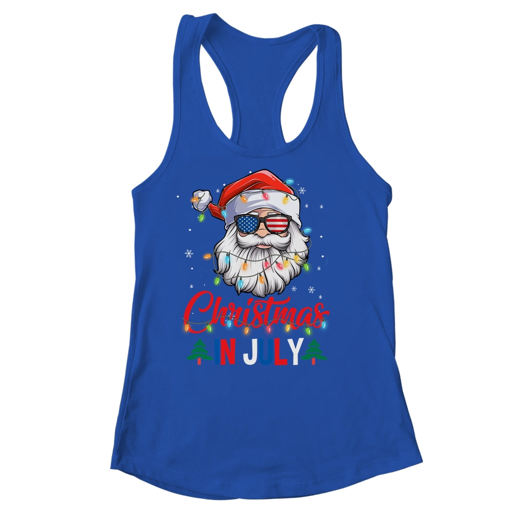Christmas In July Santa Hat Sunglasses USA Flag Summer Shirt & Tank Top | siriusteestore