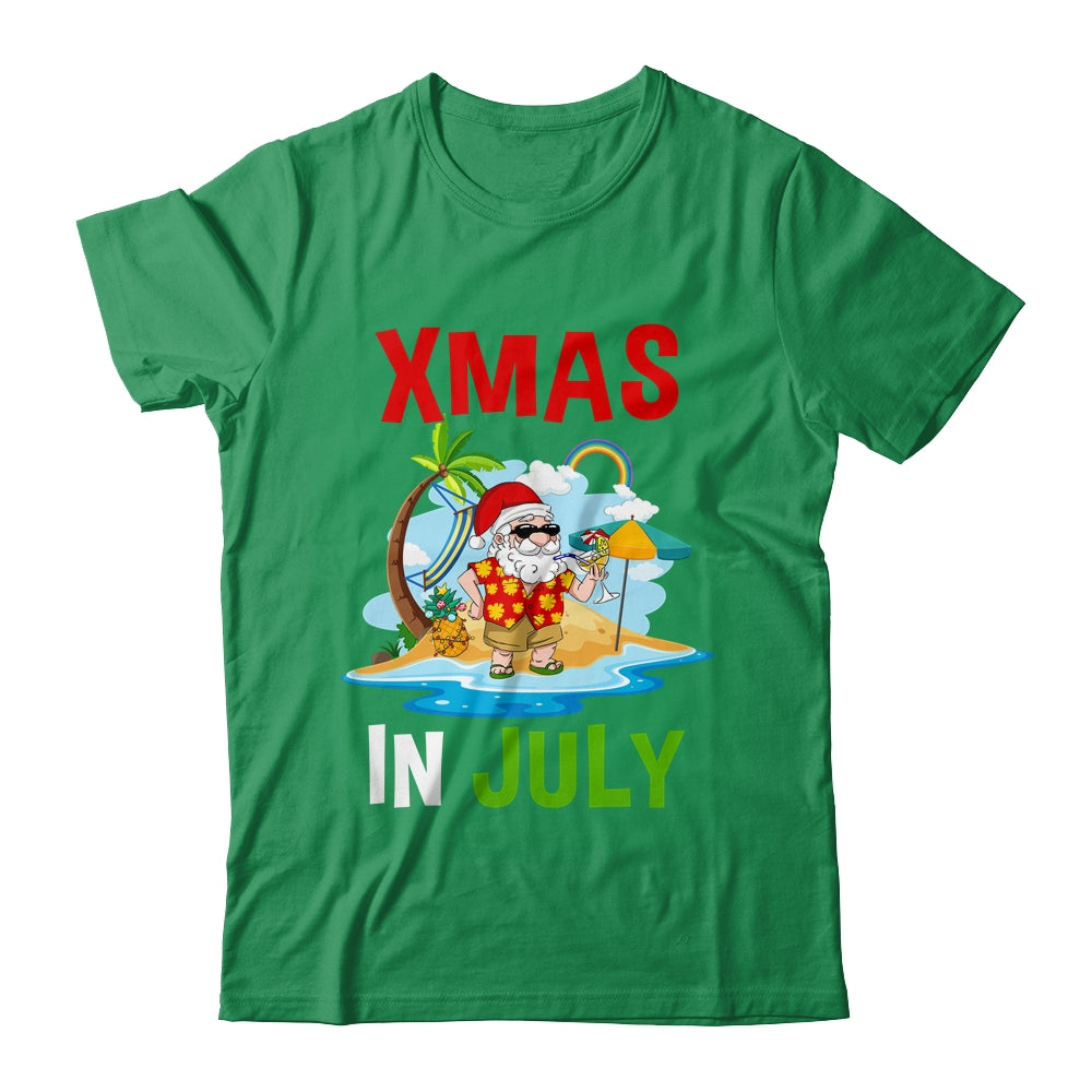 Christmas In July Santa Hat Xmas Funny Summer Xmas Vacation Shirt & Hoodie | siriusteestore