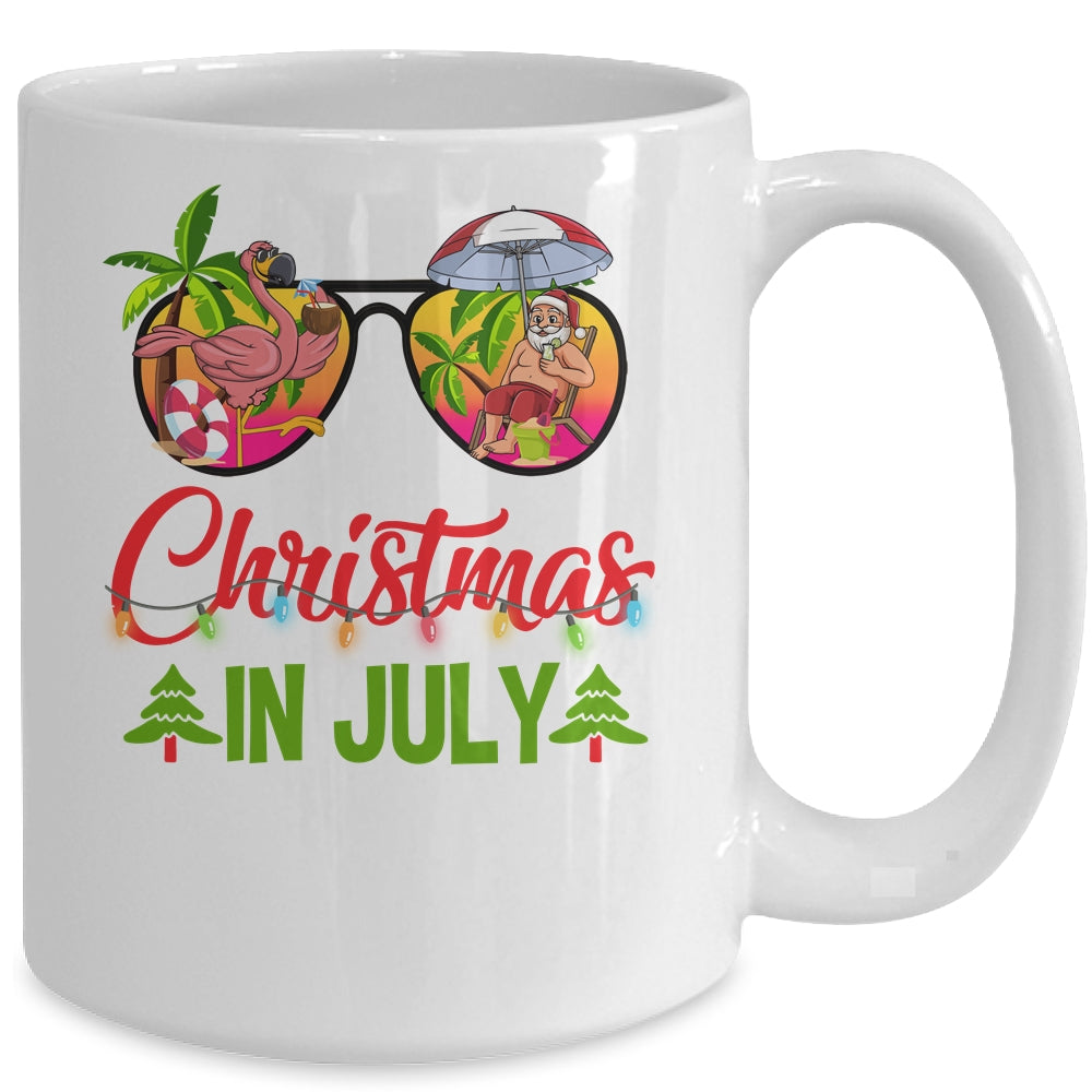 Christmas In July Sunglasses Santa Flamingo Beach Vacation Mug | siriusteestore