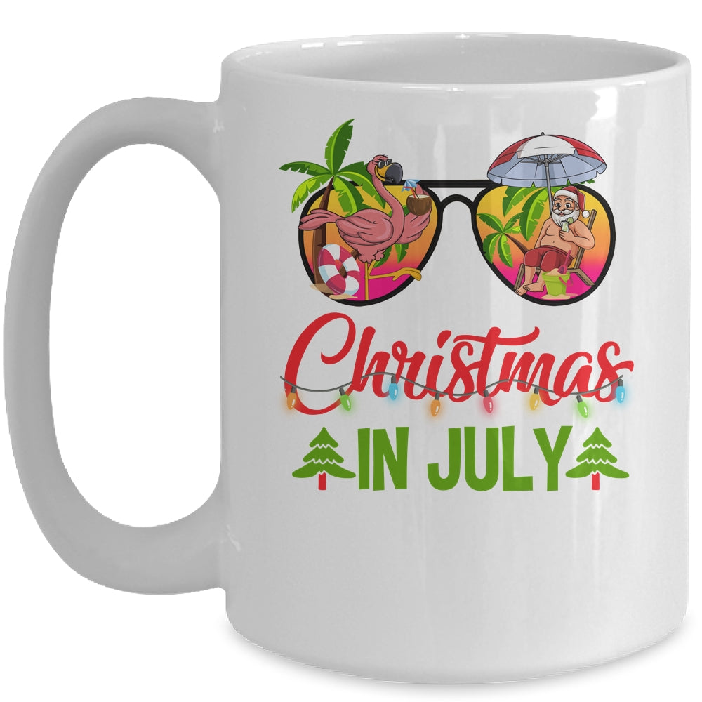 Christmas In July Sunglasses Santa Flamingo Beach Vacation Mug | siriusteestore