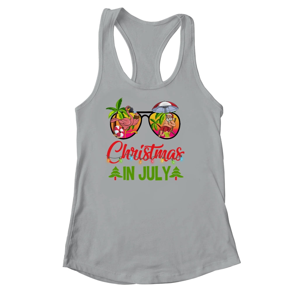 Christmas In July Sunglasses Santa Flamingo Beach Vacation Shirt & Tank Top | siriusteestore