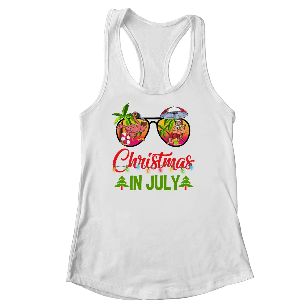 Christmas In July Sunglasses Santa Flamingo Beach Vacation Shirt & Tank Top | siriusteestore