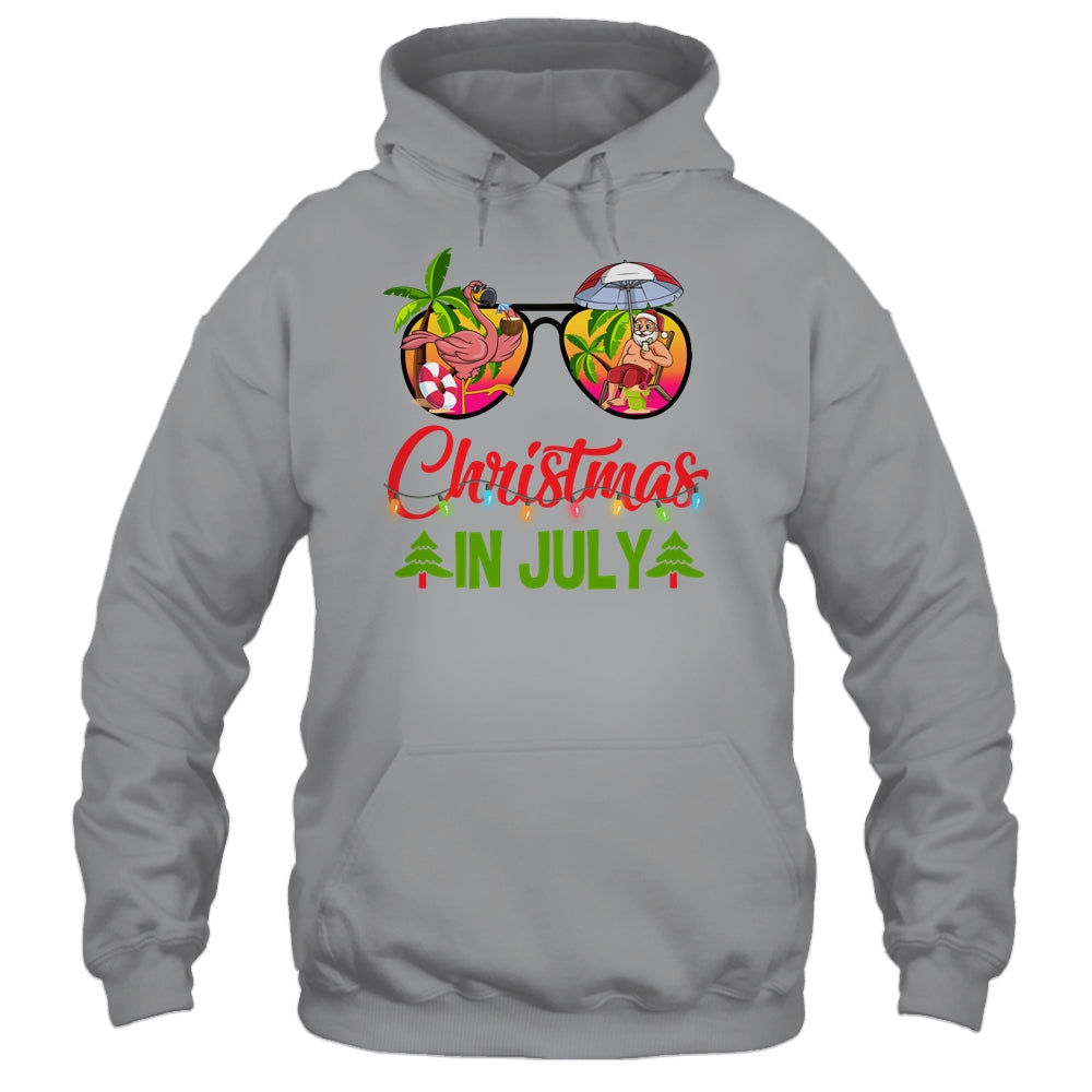 Christmas In July Sunglasses Santa Flamingo Beach Vacation Shirt & Tank Top | siriusteestore