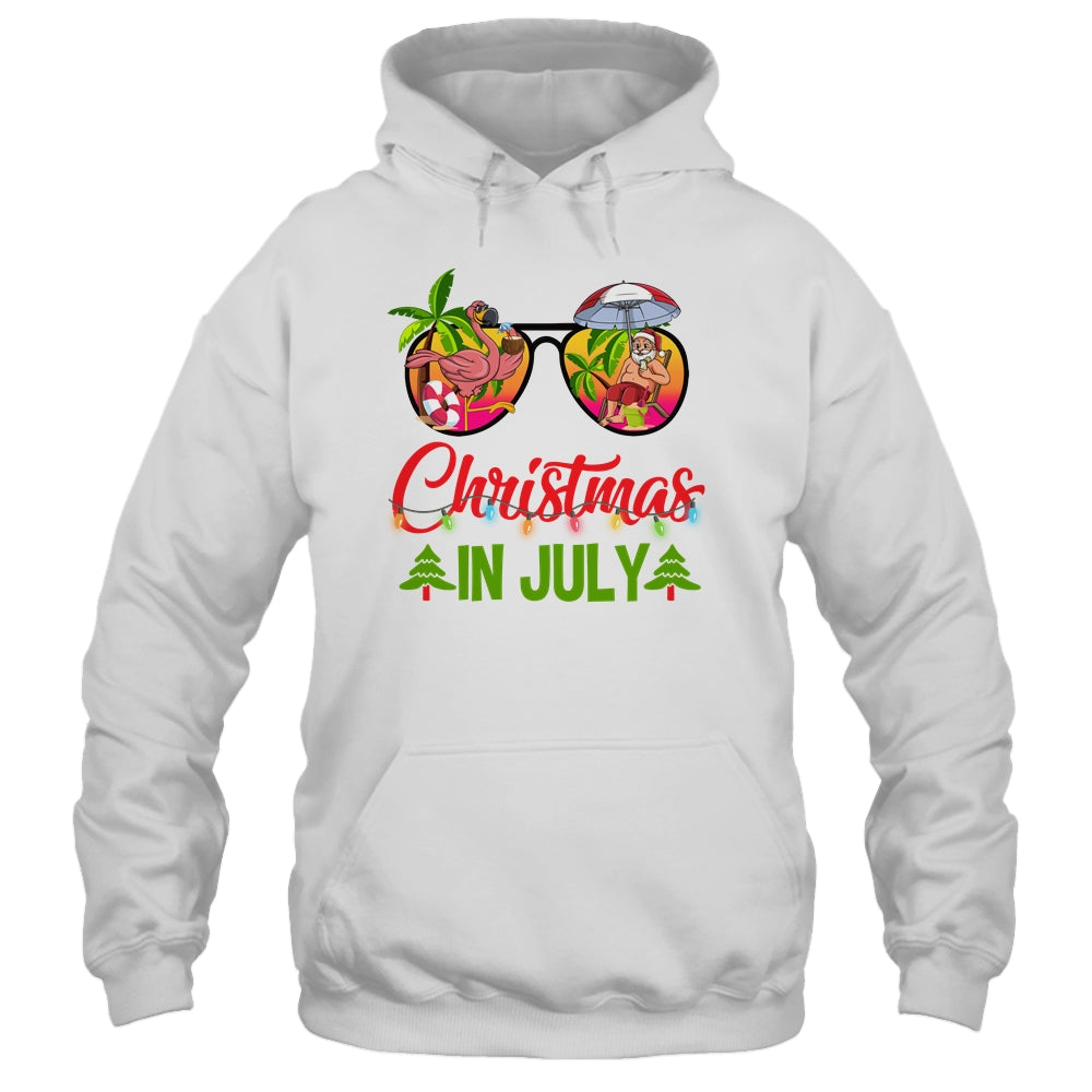 Christmas In July Sunglasses Santa Flamingo Beach Vacation Shirt & Tank Top | siriusteestore