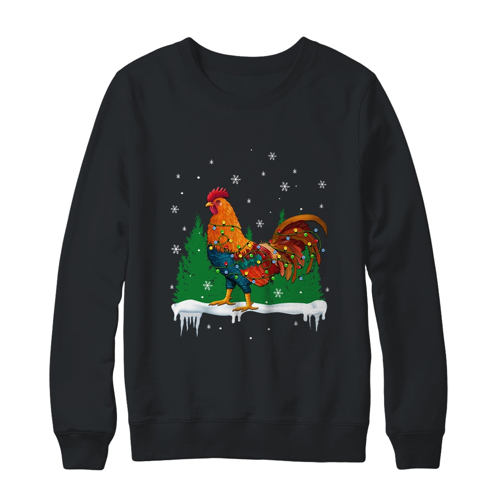 Christmas Rooster Xmas Farmer Chicken Lights Snowflakes Shirt & Sweatshirt | siriusteestore
