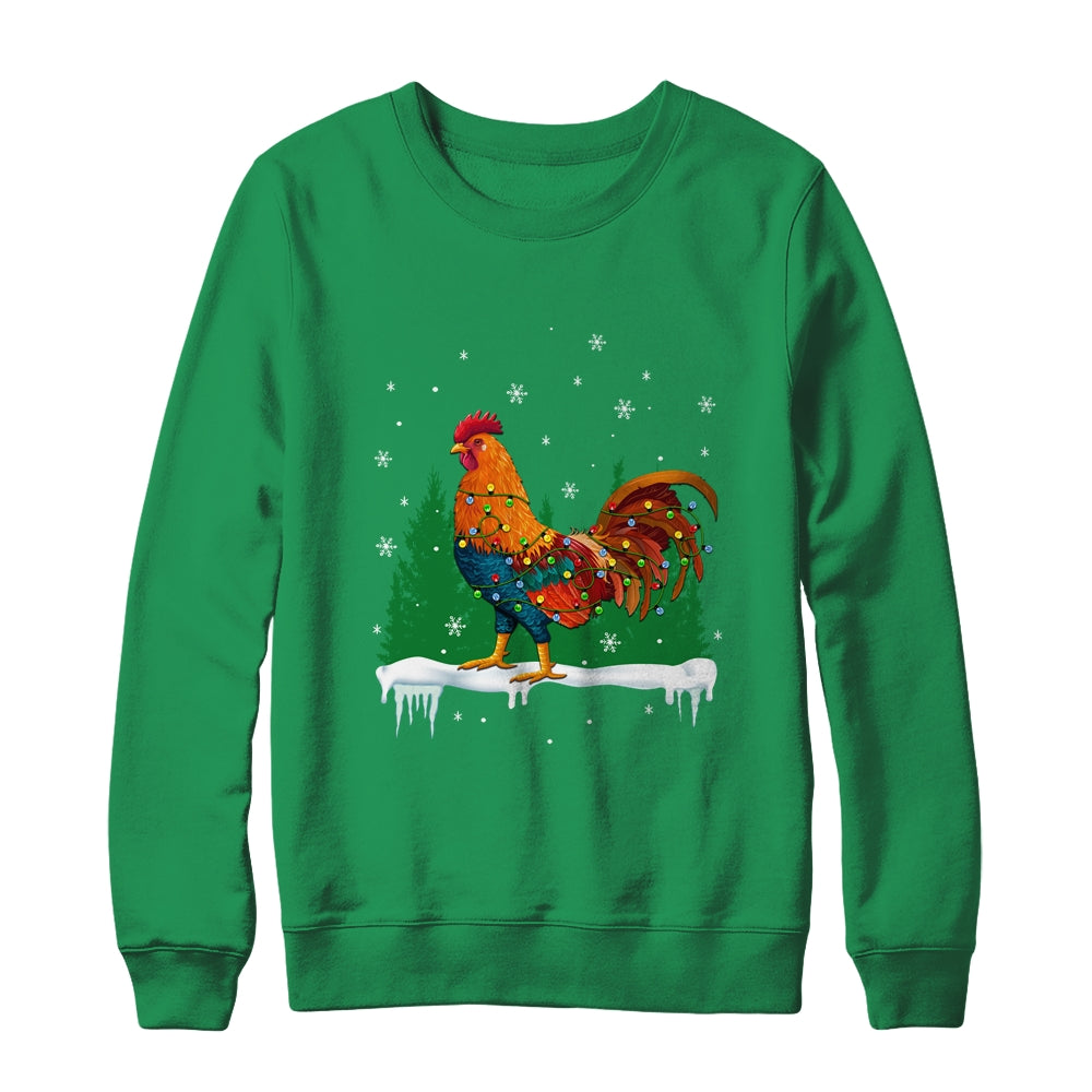 Christmas Rooster Xmas Farmer Chicken Lights Snowflakes Shirt & Sweatshirt | siriusteestore