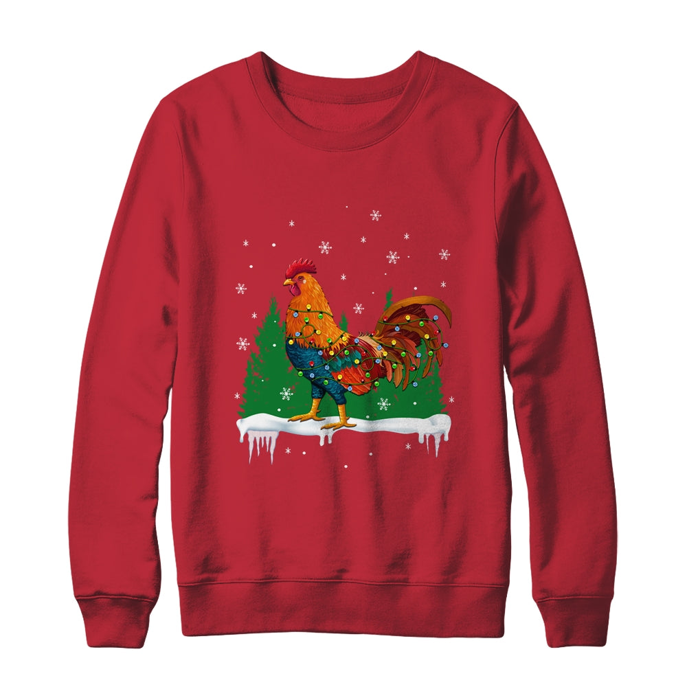 Christmas Rooster Xmas Farmer Chicken Lights Snowflakes Shirt & Sweatshirt | siriusteestore