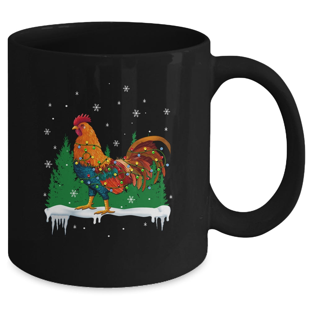 Christmas Rooster Xmas Farmer Chicken Lights Snowflakes Mug | siriusteestore