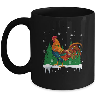 Christmas Rooster Xmas Farmer Chicken Lights Snowflakes Mug | siriusteestore