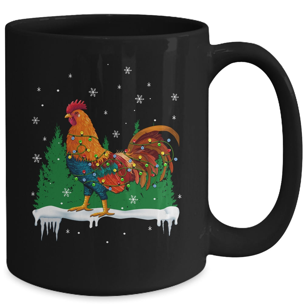 Christmas Rooster Xmas Farmer Chicken Lights Snowflakes Mug | siriusteestore