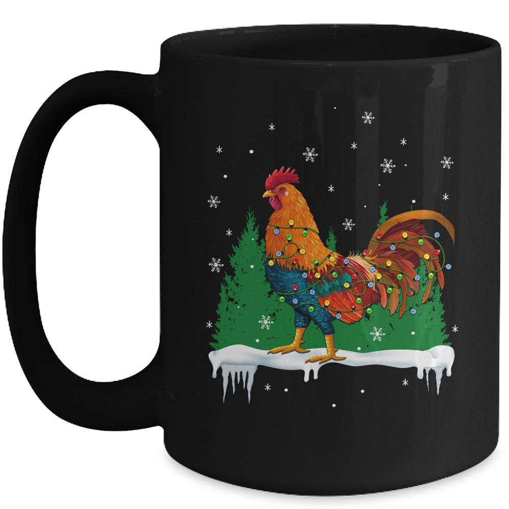 Christmas Rooster Xmas Farmer Chicken Lights Snowflakes Mug | siriusteestore