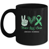 Cirrhosis Awareness Peace Love Cure Leopard Mug | siriusteestore