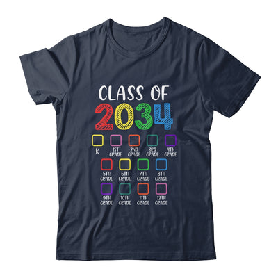 Class Of 2034 Checklist Grow With Me Kindergarten Graduation Shirt & Hoodie | siriusteestore