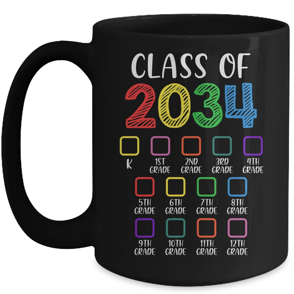 Class Of 2034 Checklist Grow With Me Kindergarten Graduation Mug | siriusteestore