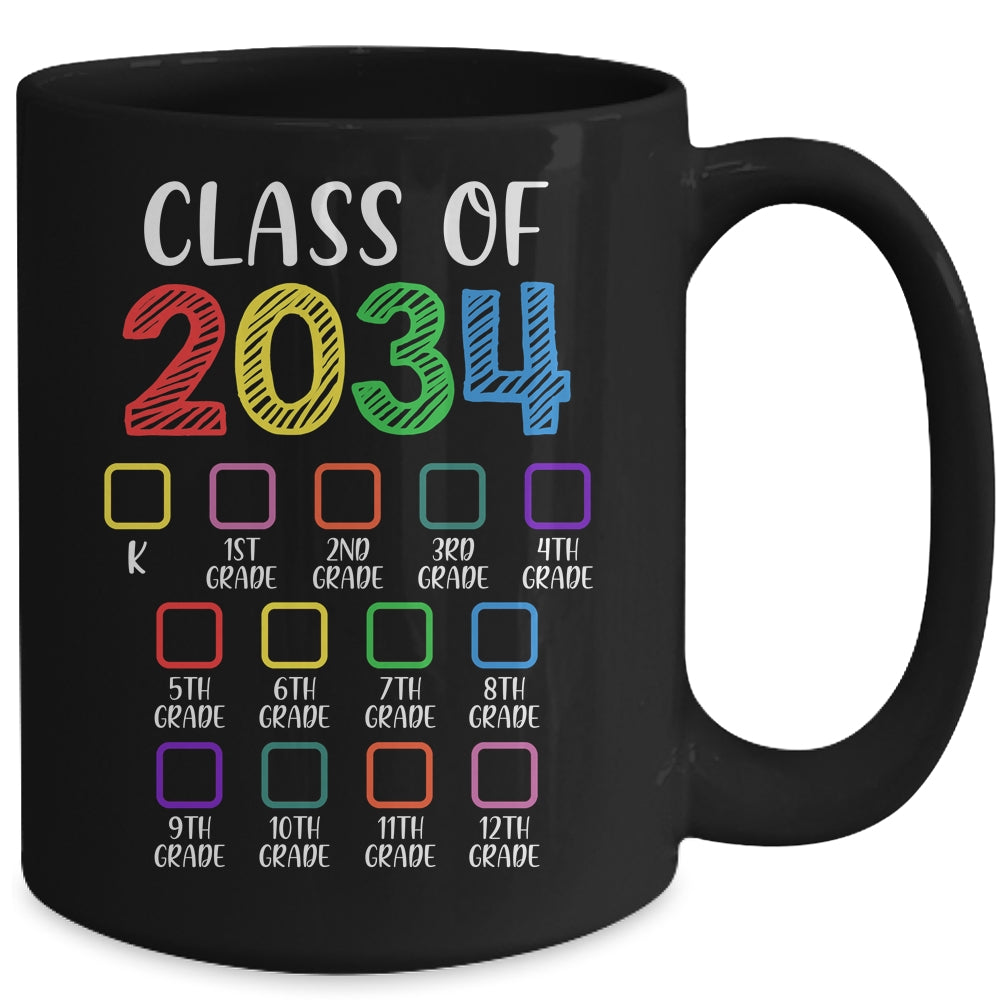 Class Of 2034 Checklist Grow With Me Kindergarten Graduation Mug | siriusteestore