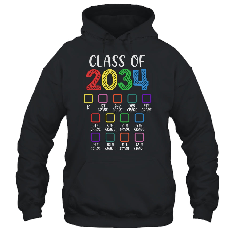 Class Of 2034 Checklist Grow With Me Kindergarten Graduation Shirt & Hoodie | siriusteestore