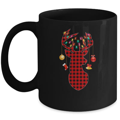 Classic Red Black Christmas Buffalo Plaid Deer Mug | siriusteestore